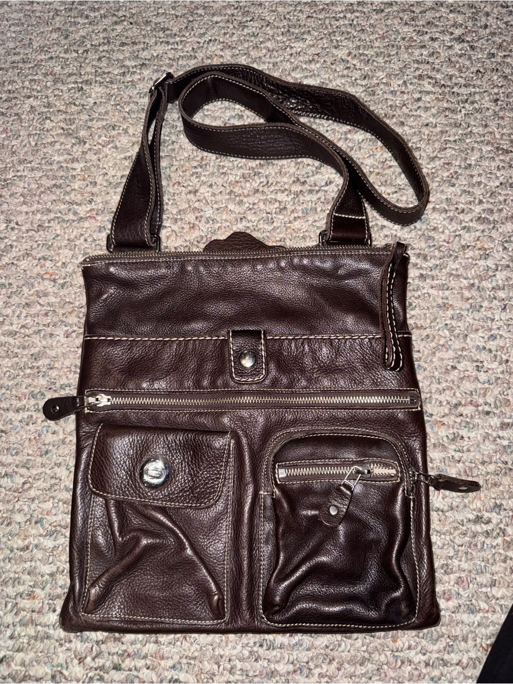 Roots Dark Brown Leather Crossbody Bag